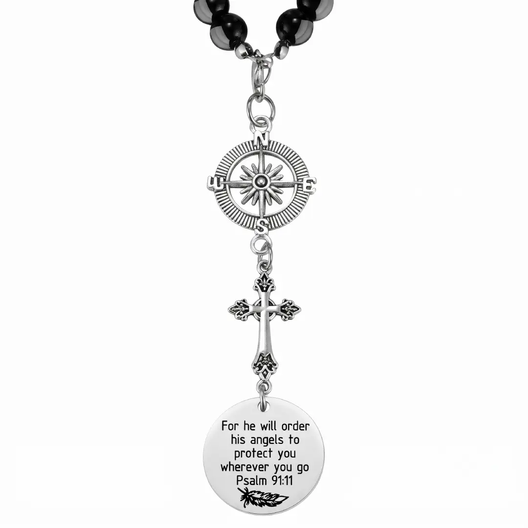 Cross Car Mirror Charm with Guardian Angel Psalm 91:11 image 4