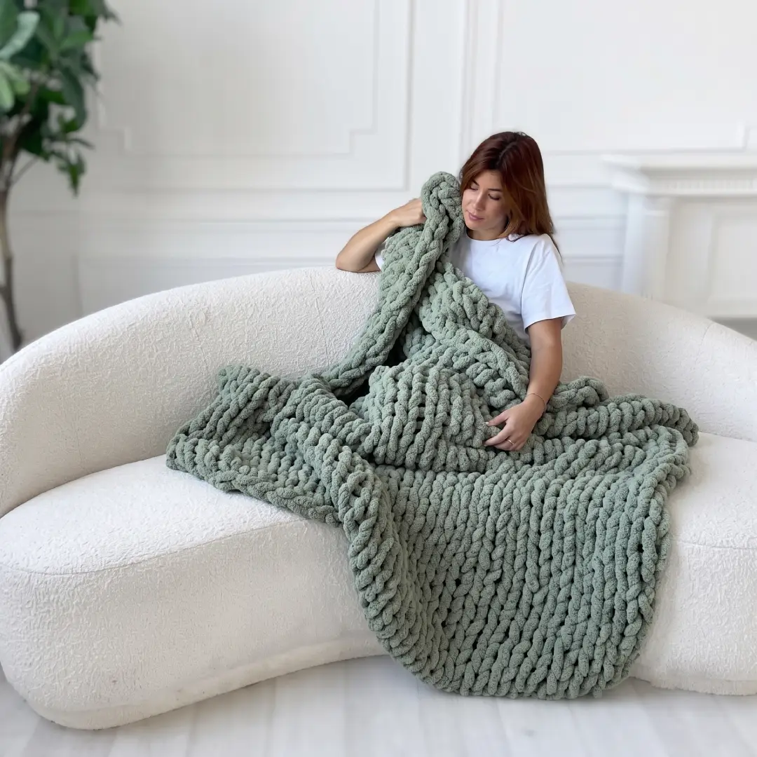 Chunky Knit Throw Blanket 50x60 Soft Chenille Cable Knit Blanket image 5