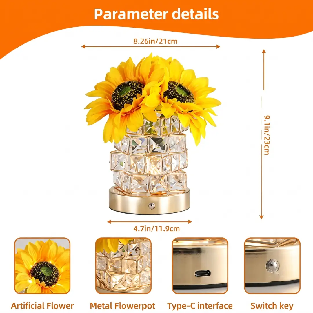 Rechargeable Sunflower Table Lamp Cordless Touch Dimmable Night Light image 5