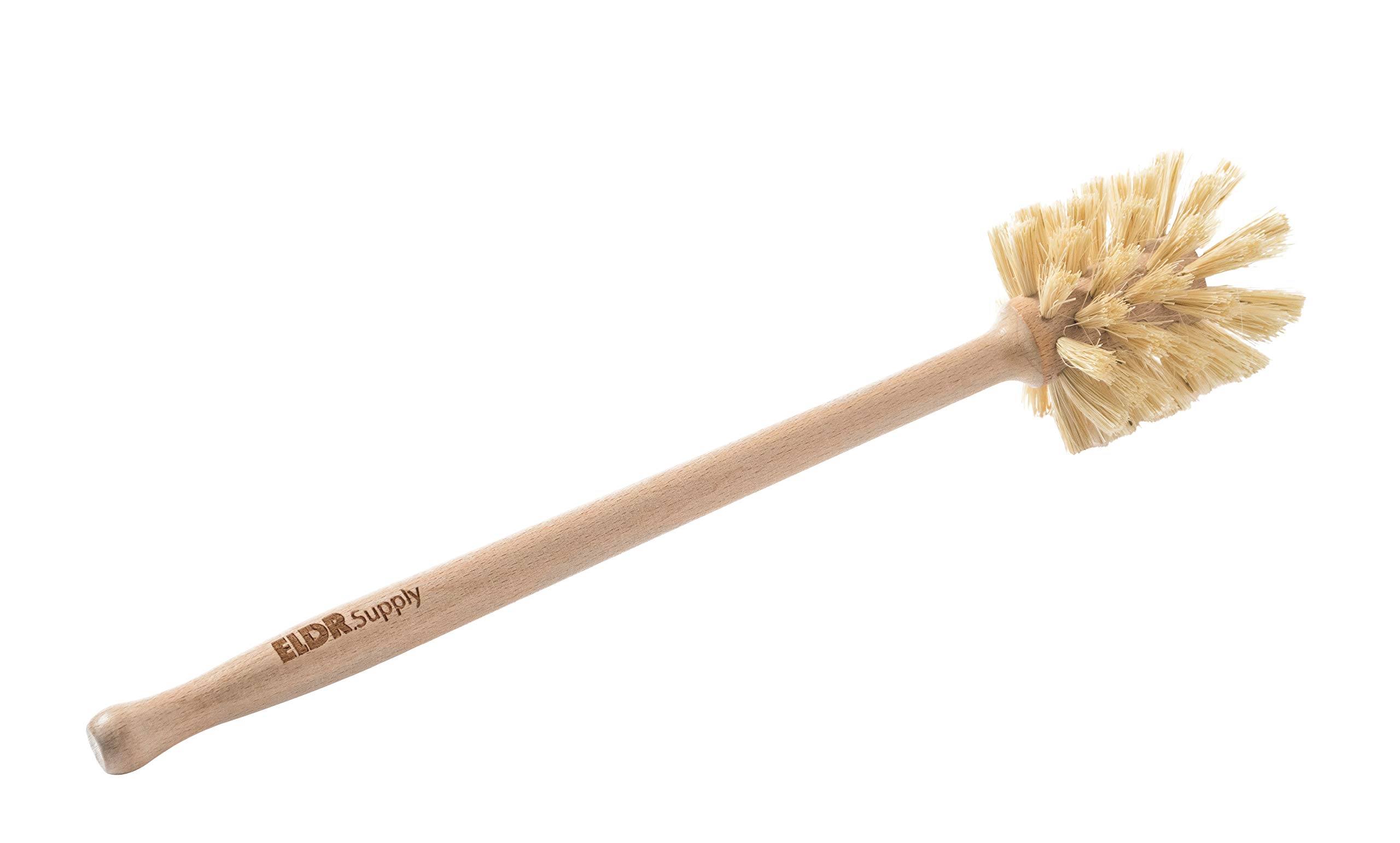 ELDR Supply Bottle Brush, 14in Extra Long German Beechwood Handle, Strong Hemp Bristles, Zero Waste, Cleans and Scrubs Hard to Reach Wide Mouth Jars, Glasses, and Tumblers