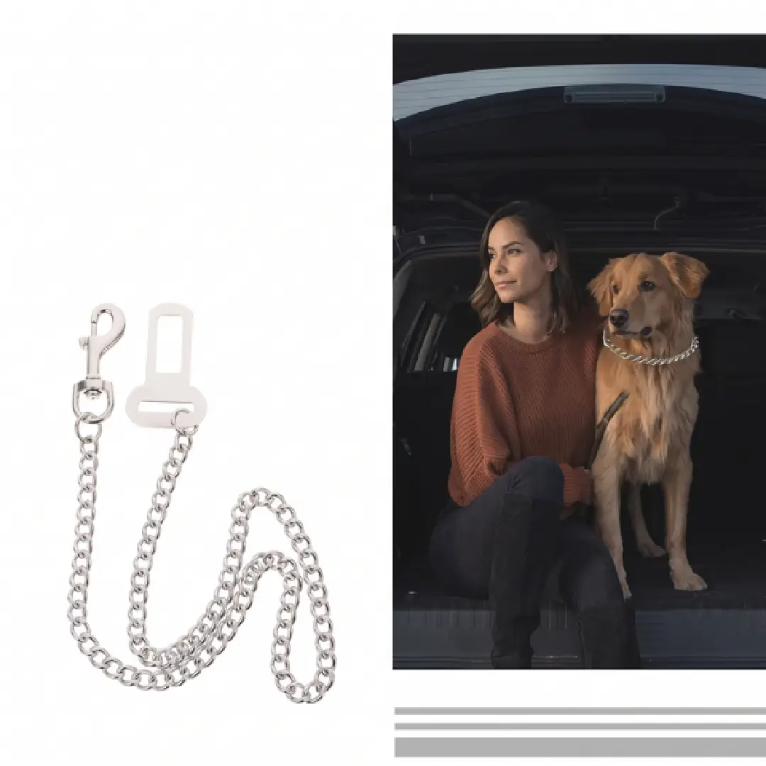 Stainless Steel Dog Car Seat Belt, Chew-Proof Pet Safety Chain Leash for Puppies & Dogs image 5