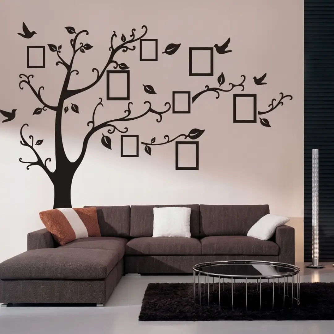 Large Family Tree Photo Wall Decal, PVC Self-Adhesive Tree Mural for Living Room & Home Decor image 2