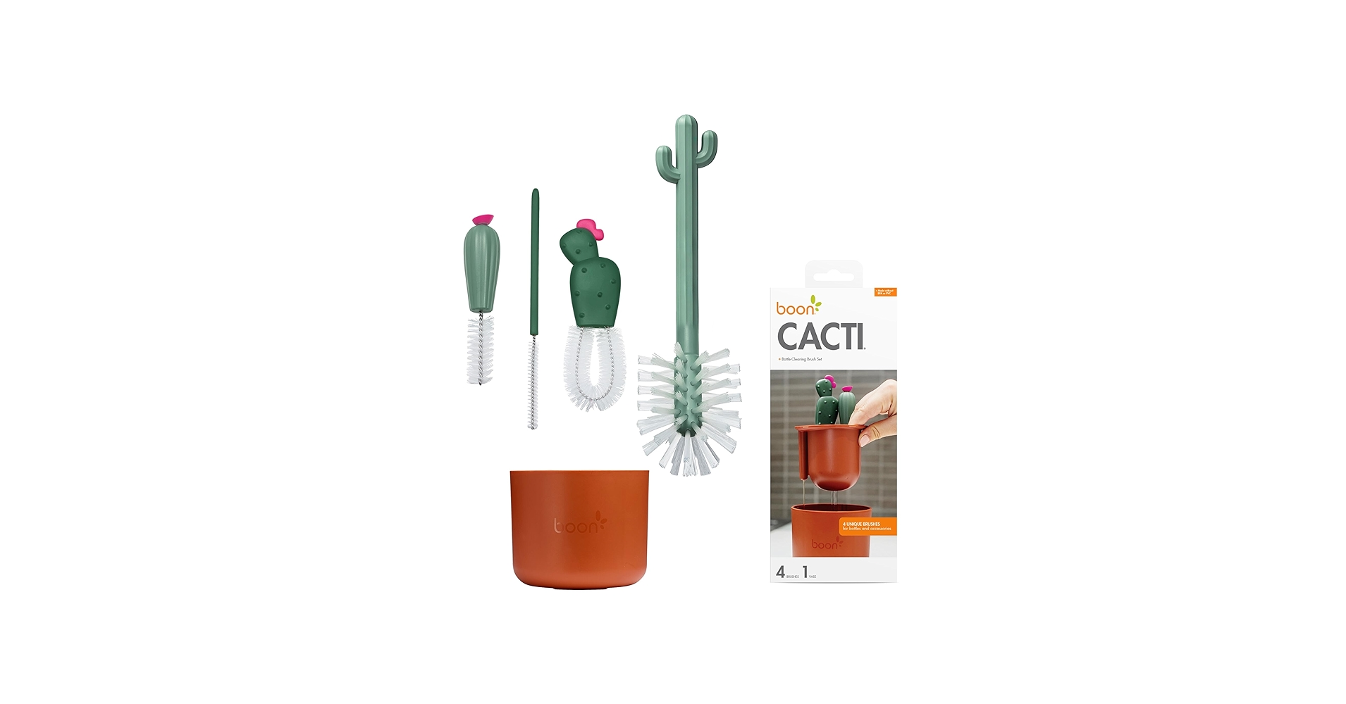 Boon Cacti Bottle Cleaning Brush Set, Terracotta , 4 Piece Set