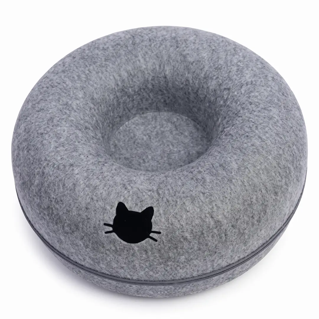 B-Tunnel Donut Cat Bed with Interactive Tunnel, Felt Indoor Cat House & Toy image 8