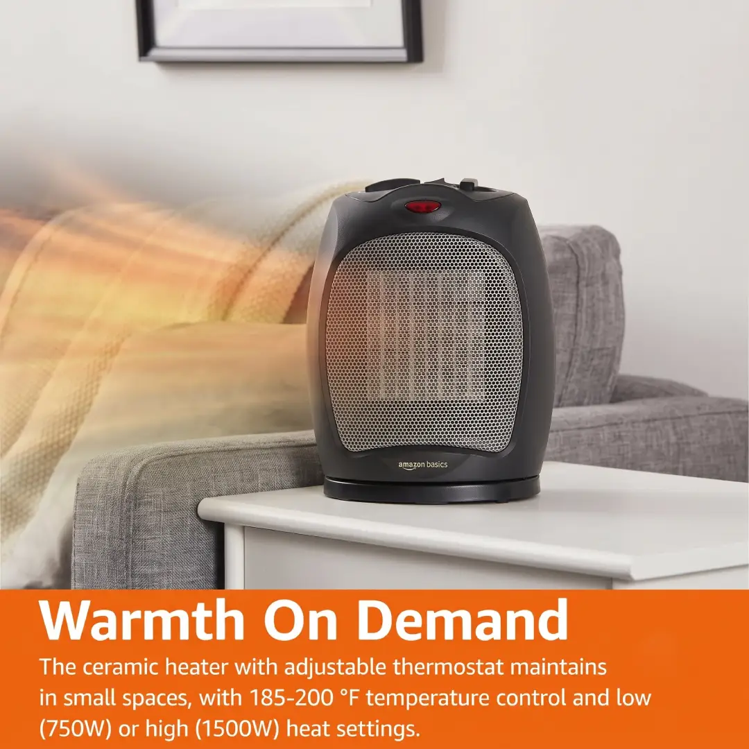 Amazon Basics Ceramic Space Heater 1500W with Thermostat Black image 2