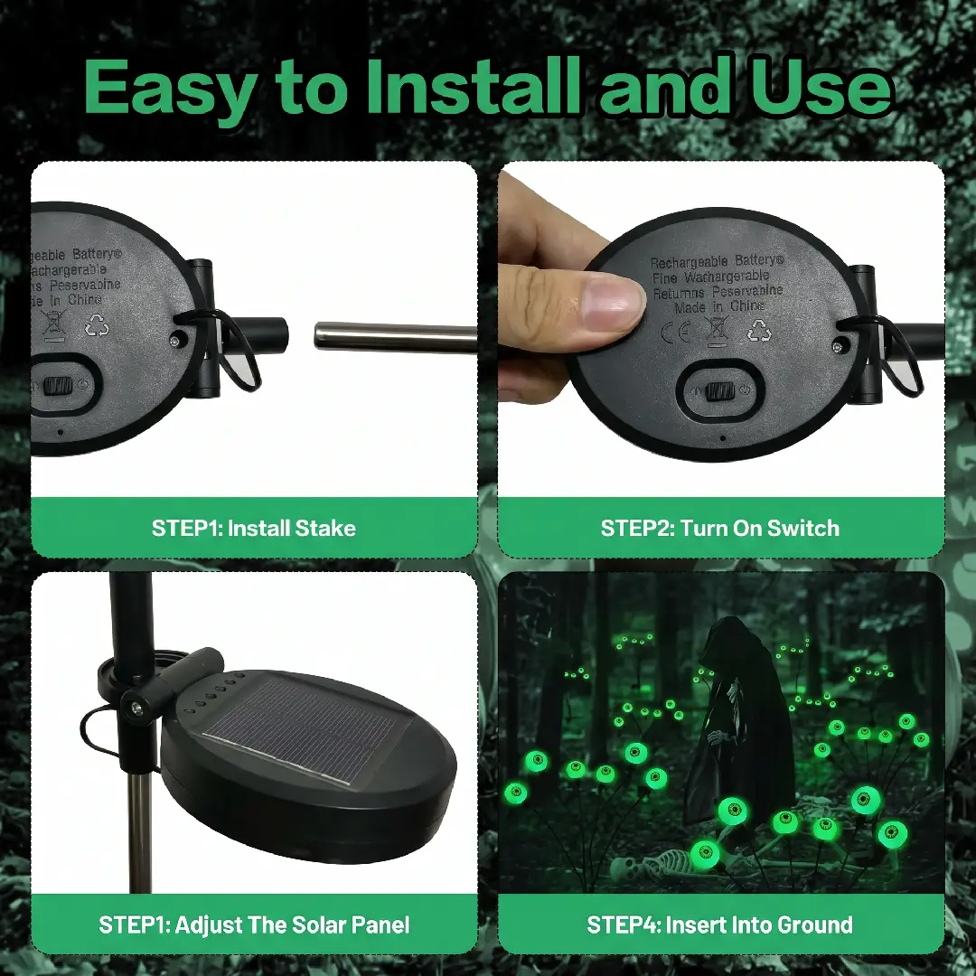2-Pack Solar Halloween Eyeball Lights – 12 LED Green Outdoor Path Lights image 6