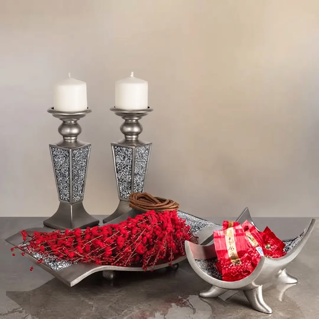 Creative Scents Schonwerk Silver Pillar Candle Holders Set of 2 image 1