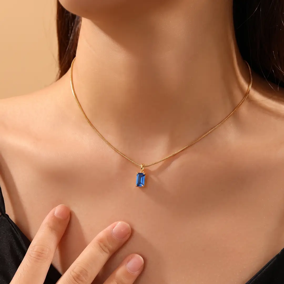 14K Gold Birthstone Pendant Necklace for Women Adjustable Gift Jewelry image 1