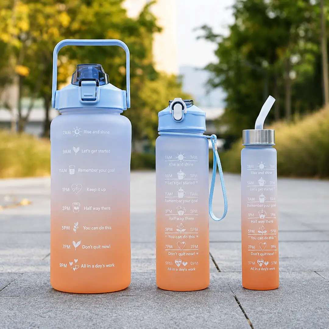 32 oz Motivational Water Bottle with Straw and Strap image 1