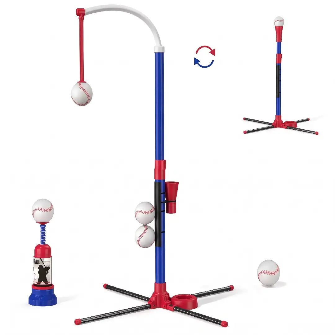 3-in-1 Kids Baseball Toy Set with Adjustable T-Ball Stand image 6