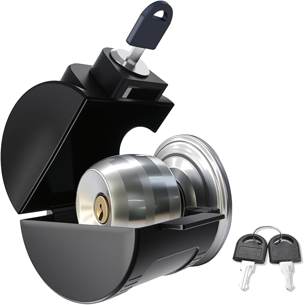 Child Proof Door Knob Cover Lock – Prevents Turning of Door Knob and Access to Keyhole, Can be Used for Home Rentals, Evictions, Job Sites & More – Keyed Alike (Black)