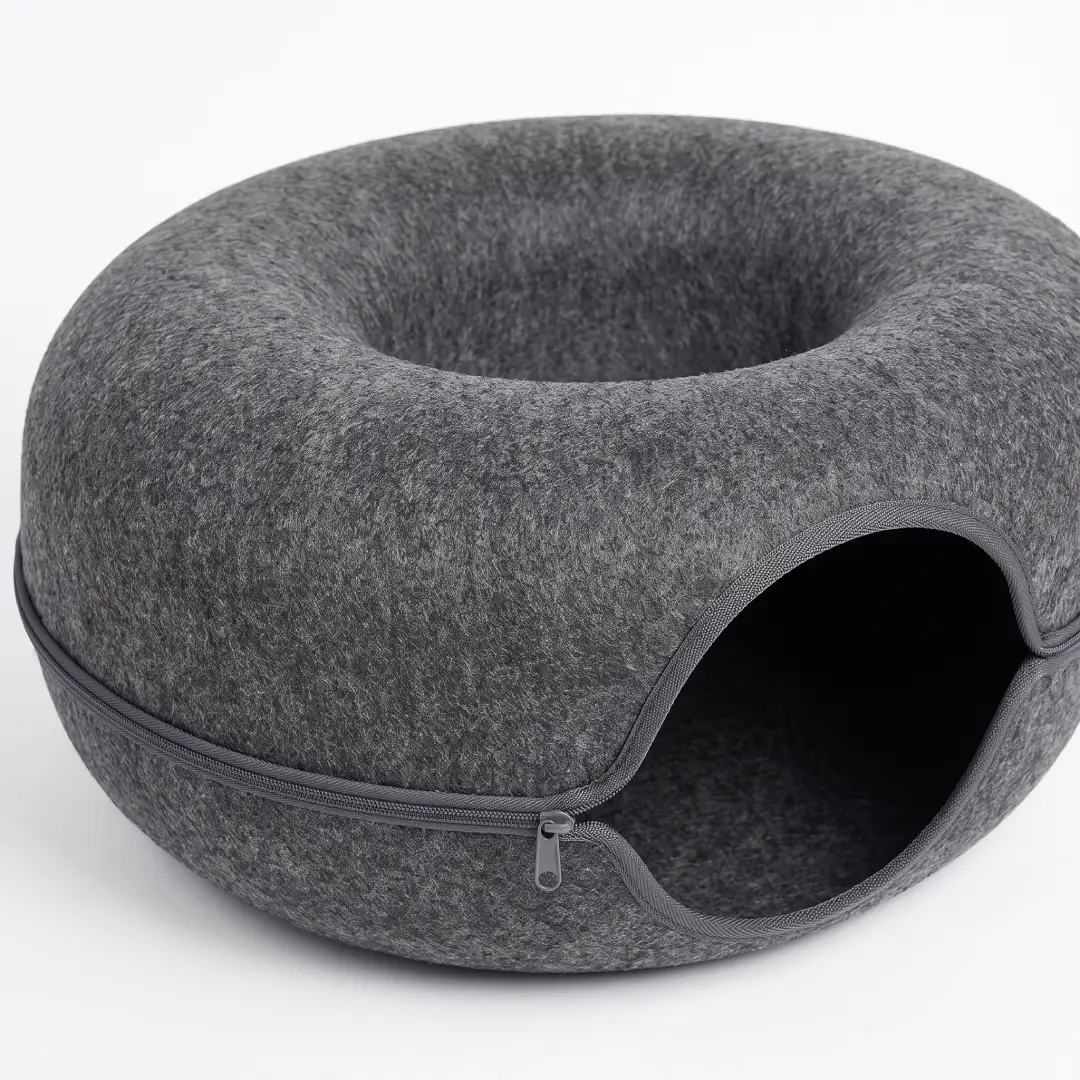 B-Tunnel Donut Cat Bed with Interactive Tunnel, Felt Indoor Cat House & Toy image 2