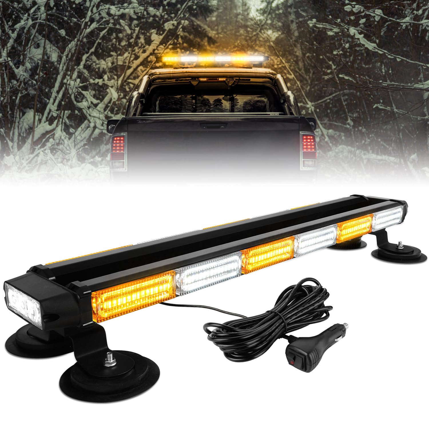 ASPL 26inch 126 LED Emergency Rooftop Strobe Lights Bar w/Controller Double Side Warning Hazard Snow Plow Flashing Light Traffic Advisor Safety Light for Work Trucks Vehicles Tow Pickup(Amber/White)