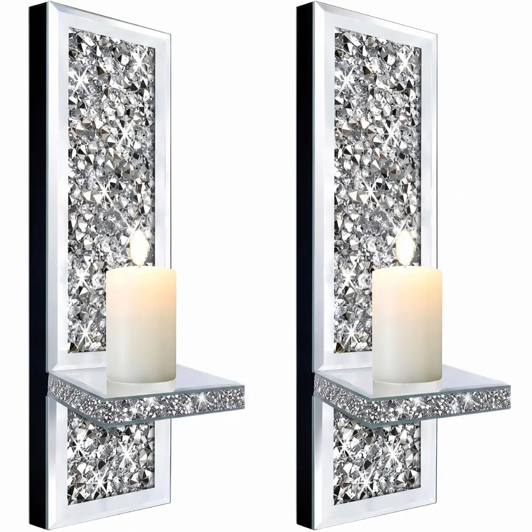 Crystal Mirrored Wall Candle Sconces Set of 2