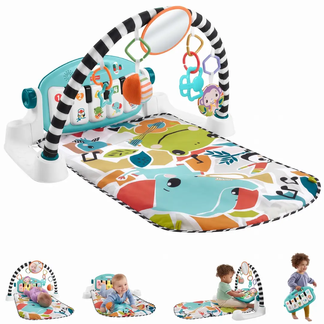 Fisher-Price Glow and Grow Kick & Play Piano Gym – Blue Baby Activity Play Mat image 1