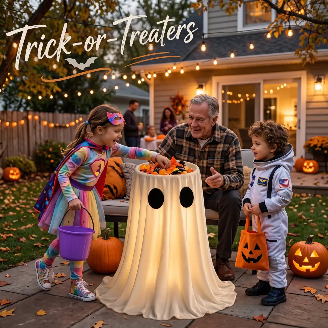 30-Inch Lighted Halloween Ghost Candy Bowl with Timer & Remote image 4
