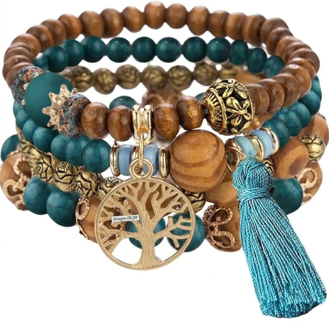 4 Pcs Boho Stackable Beaded Bracelets Colorful Crystal Set image 2