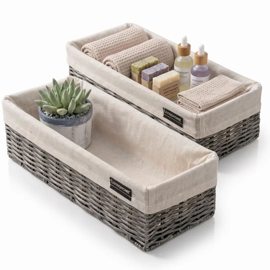 Brookstone Wicker Storage Basket Set with Fabric Liner