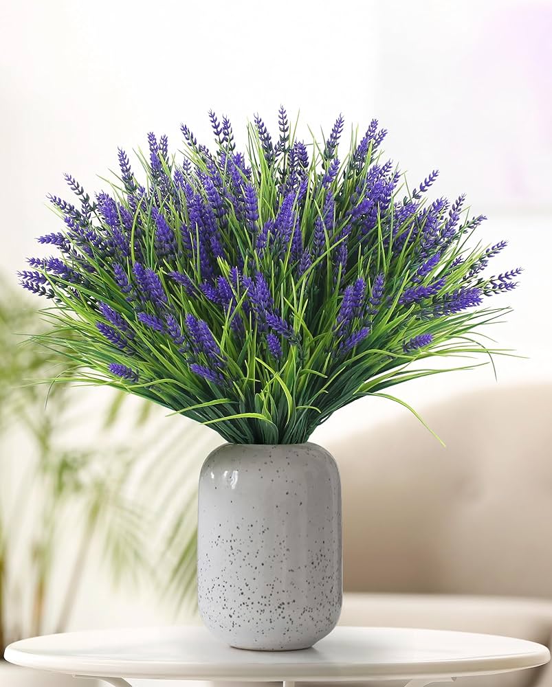 Gipsot 15 Bundles UV Resistant No-Fade Outdoor Artificial Plants & Flowers, Adjustable Height Fake Lavender Flowers Indoor & Outdoor Decor for Garden Patio Pathway Hanging Planter Front Porch