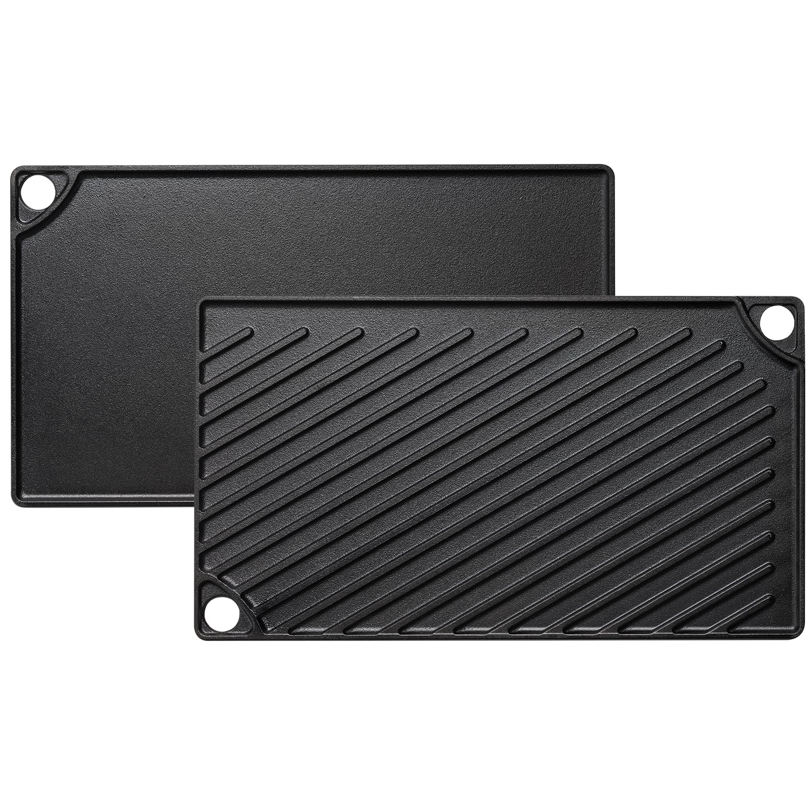 EWFEN Reversible Grill/Griddle, 16.7x9.5'' Pre-Seasoned Cast Iron Griddle Pan, Double Burner Cookware, Rectangular Non-Stick Stovetop Griddle with Handles, Flat Top Plate for Oven, Grill & Campfire
