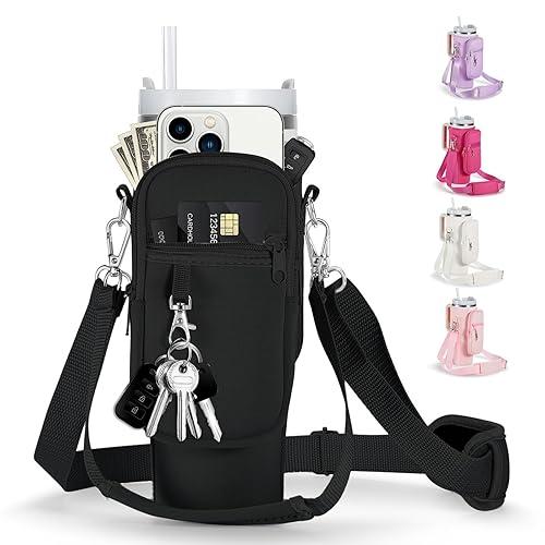 linmaya Water Bottle Carrier Bag for Stanley Cup 40/30oz with Phone Holder Pockets,Neoprene Water Bottle Cross-body Bag with Adjustable Shoulder & Hand Strap Stanley Cup Accessories