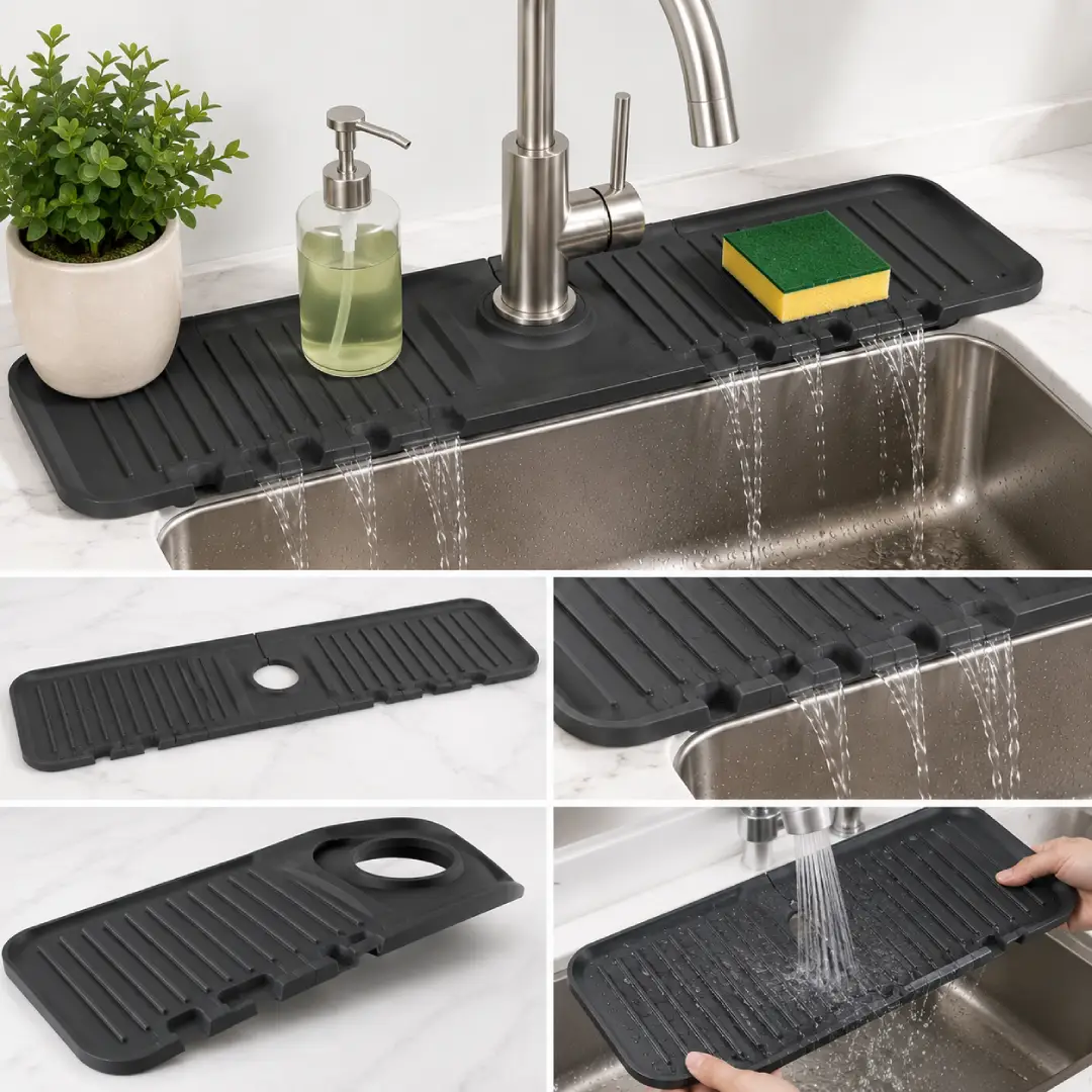 24 Inch Silicone Kitchen Faucet Mat Self Draining Splash Guard image 4
