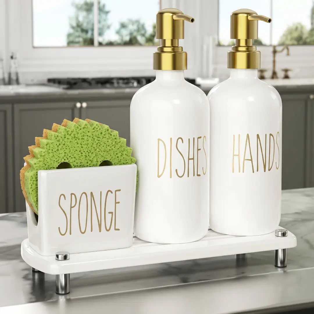 Cisily Kitchen Soap Dispenser Set with Sponge Holder image 2
