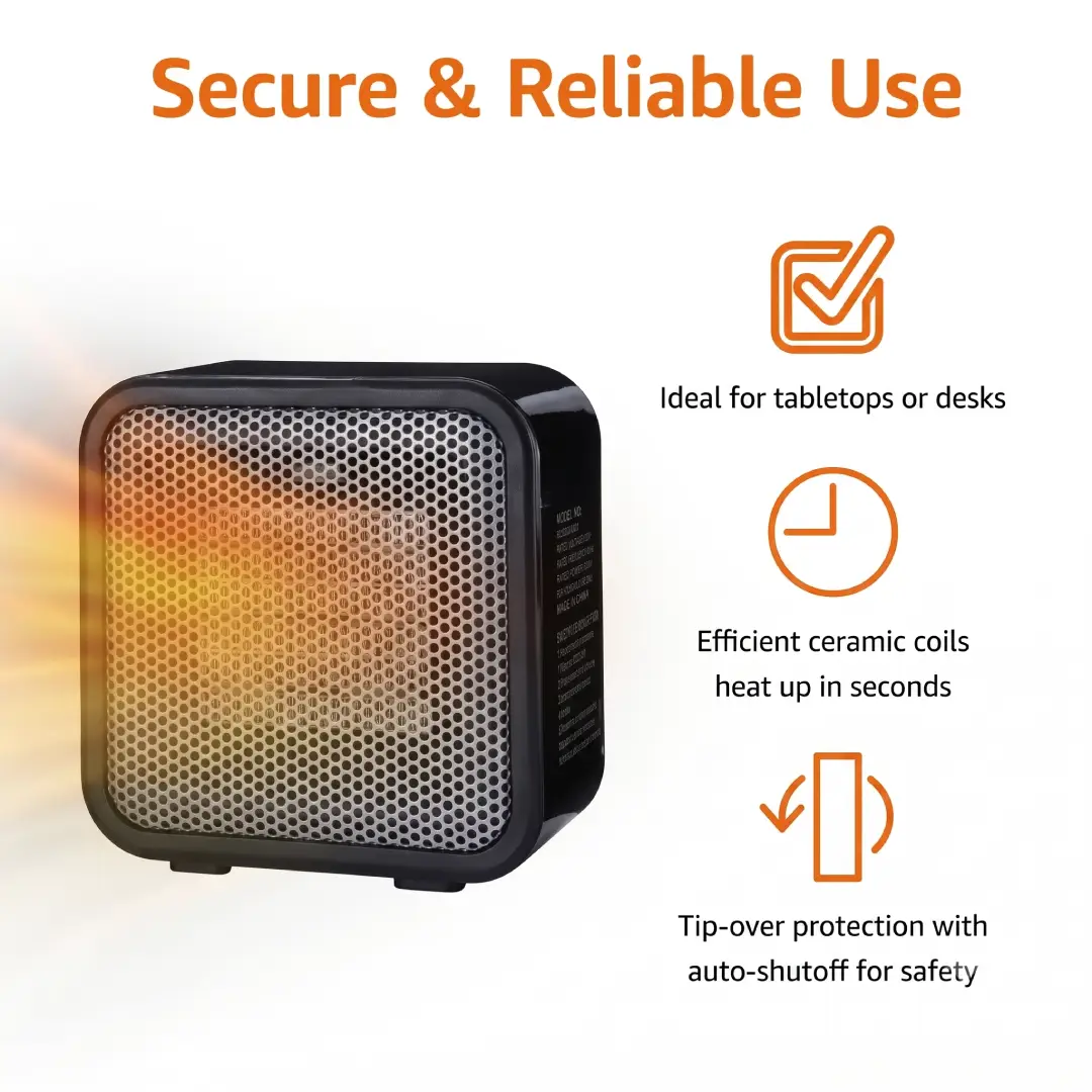 Amazon Basics Mini Ceramic Space Heater 500W Black Desk Heater image 2