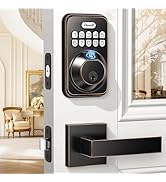 Zowill Keyless Entry Door Lock with 2 Lever Handles, Zowill Electronic Keypad Deadbolt, Auto-Locking, Anti-Peeping Password, Digital Code Door Lock, Front Door Handle Sets, Matte Black