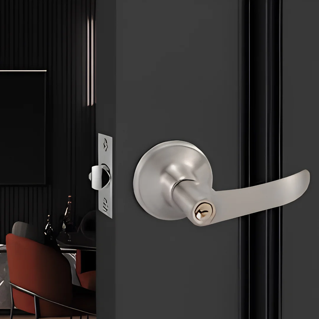Keyed Entry Door Lever Lock Silver Door Handle with Key image 2
