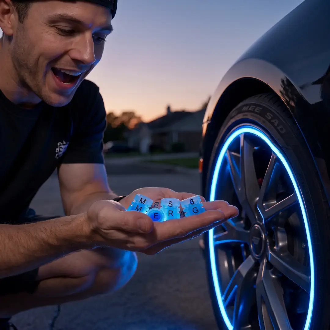 Glow in the Dark Tire Valve Caps Blue Universal 20 Pcs image 5