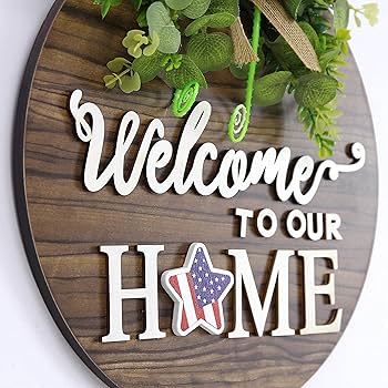 Interchangeable Seasonal Welcome Sign Front Door Decoration, Rustic Round Wood Wreaths Wall Hanging Outdoor, Farmhouse, Porch, for Spring Summer Fall All Seasons Holiday Halloween Christmas