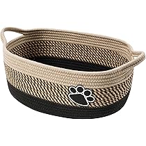 Small Woven Baskets for Organizing Rope Storage Basket with Handle Cute Cotton Nursery Gift Dog Toy Bins Organizer-Light Beige