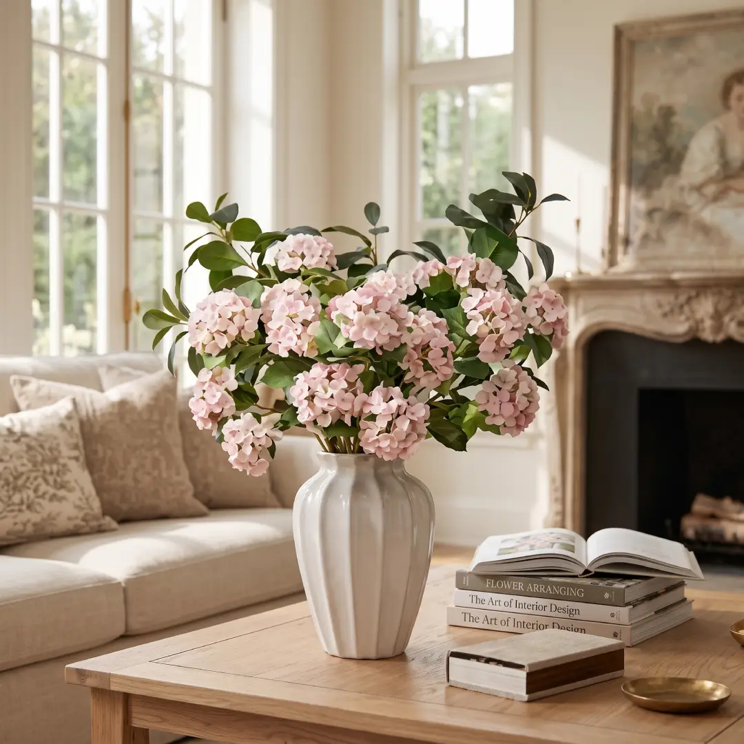 Artificial Hydrangea Flowers with Ceramic Vase Centerpiece image 2