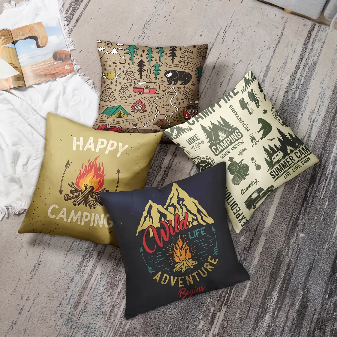 Camping Campfire Throw Pillow Covers 18x18 Set of 4 image 2