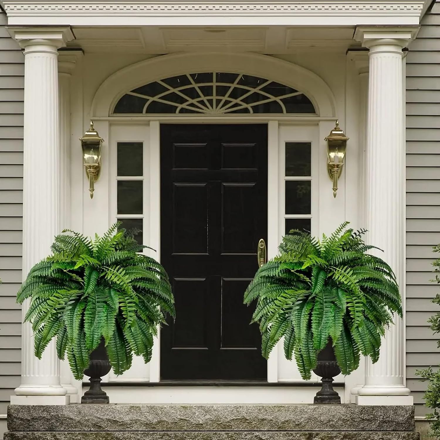 2PCS 45in Fake Ferns- Large Artificial Plants Outdoor, UV Resistant Artificial Ferns for Outdoors, 60 Branches Faux Boston Fern Realistic Weatherproof Fake Plants for Porch Home Patio Hanging Decor