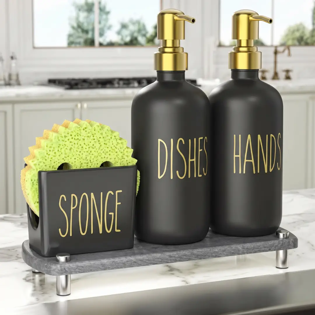 Cisily Kitchen Soap Dispenser Set with Sponge Holder image 1