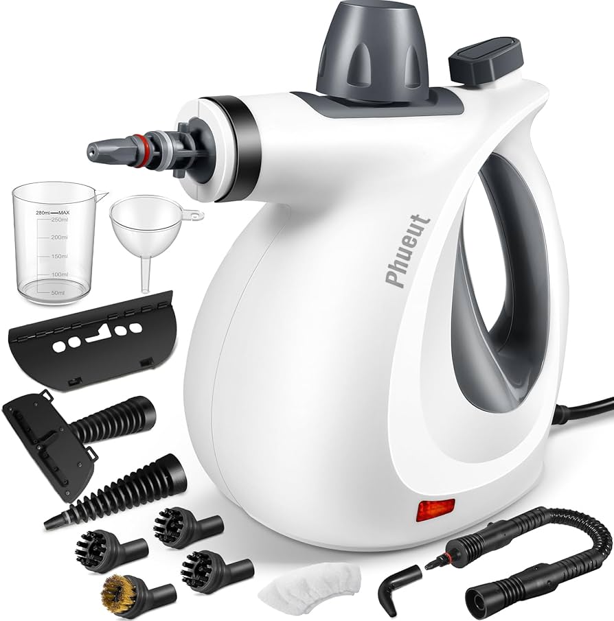 Handheld Steam Cleaner for Home, Pressurized Multi Purpose Steamer for Cleaning Upholstery Bed Furniture Couch Carpet Car with 14 Accessories & Safety Lock, Small Solution Tank for Grease