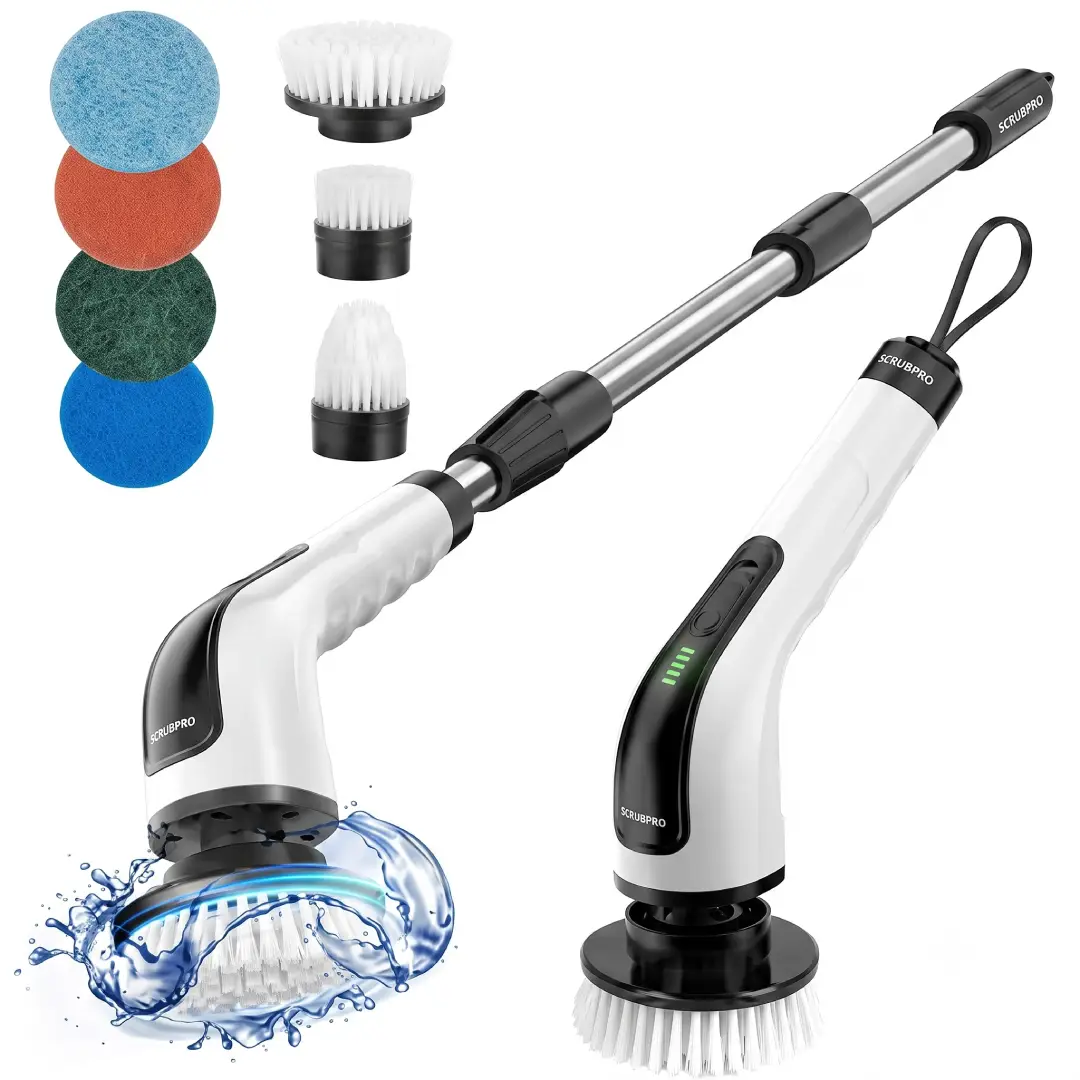 Bomves Cordless Electric Spin Scrubber with 8 Brush Heads