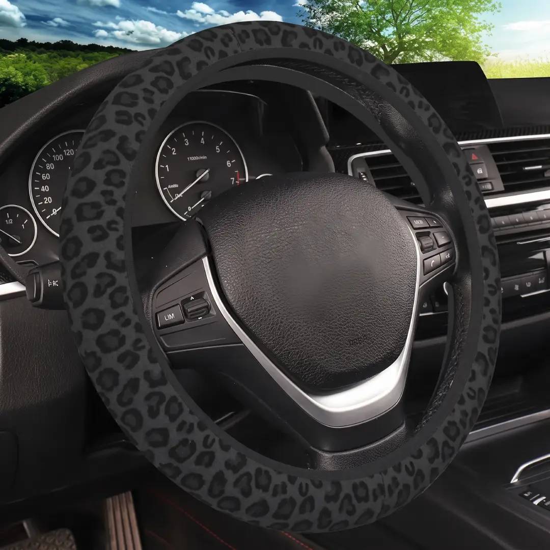 Leopard Print Steering Wheel Cover Universal 15 Inch Non-Slip Neoprene image 3
