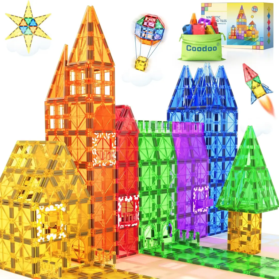 Coodoo 60 Pcs Magnetic Building Tiles STEM Toy image 1