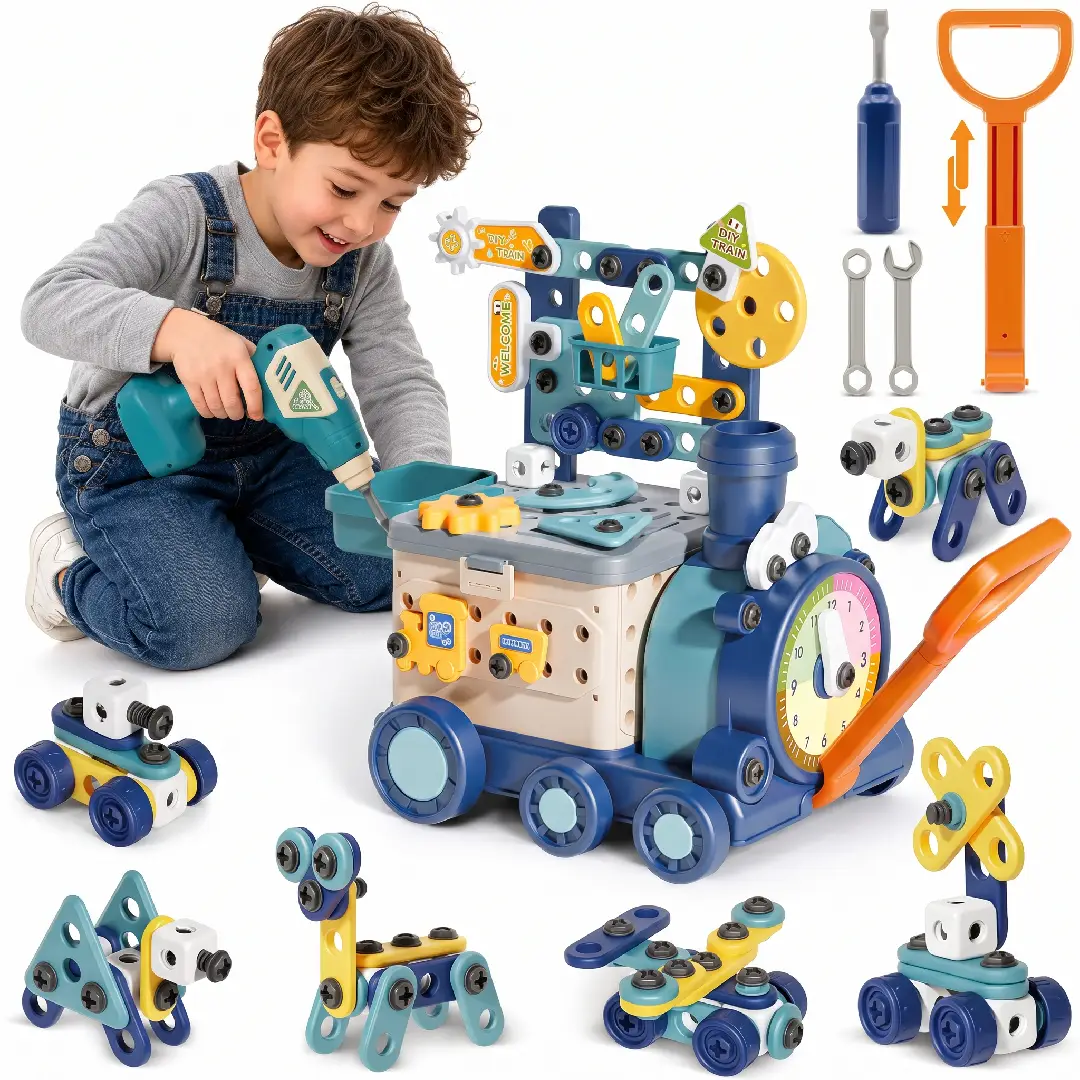 Train Building Set with Toy Drill for Kids image 1