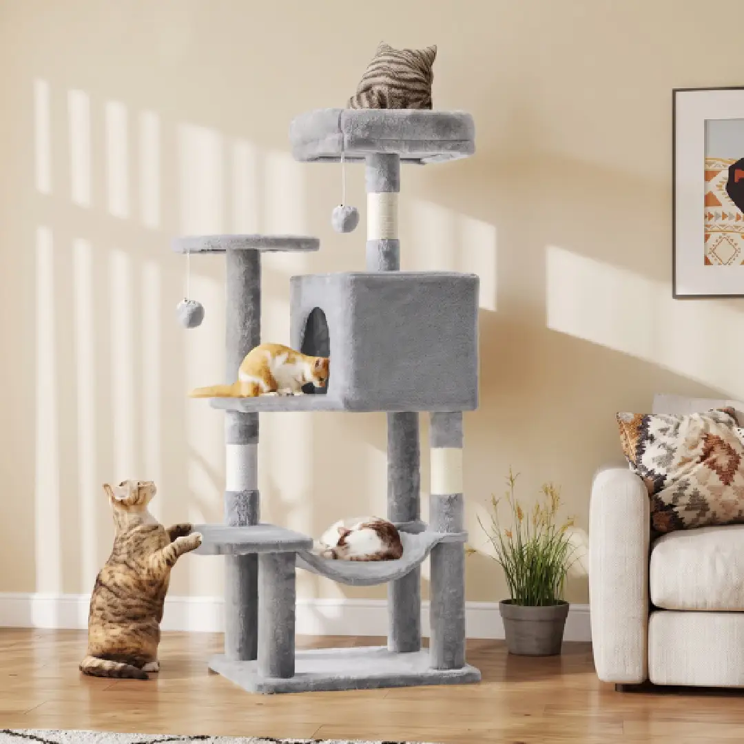 JHK 44-Inch Tall Cat Tree, Multi-Level Climbing Tower with Natural Sisal Scratching Posts & Indoor Cat House image 1