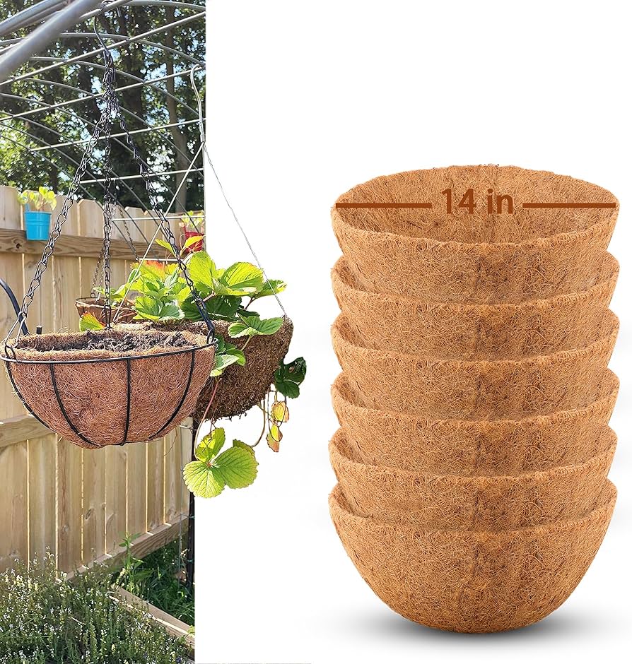 Legigo 6 Pack 14 Inch Hanging Basket Coco Liners Replacement, 100% Natural Round Coconut Coco Fiber Planter Basket Liners for Hanging Basket Flowers/Vegetables