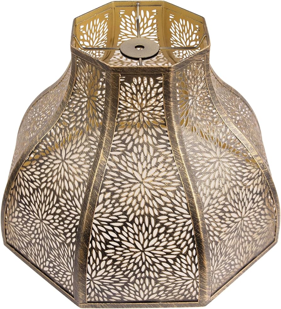 Exquisite Eight-Petal Lotus Metal Cover with Etched Chrysanthemum Pattern in Antique Bronze and Gold Finish for Table Lamp Floor Lamp Fits Living Room Bedroom ALUCSET Metal Lamp Shade