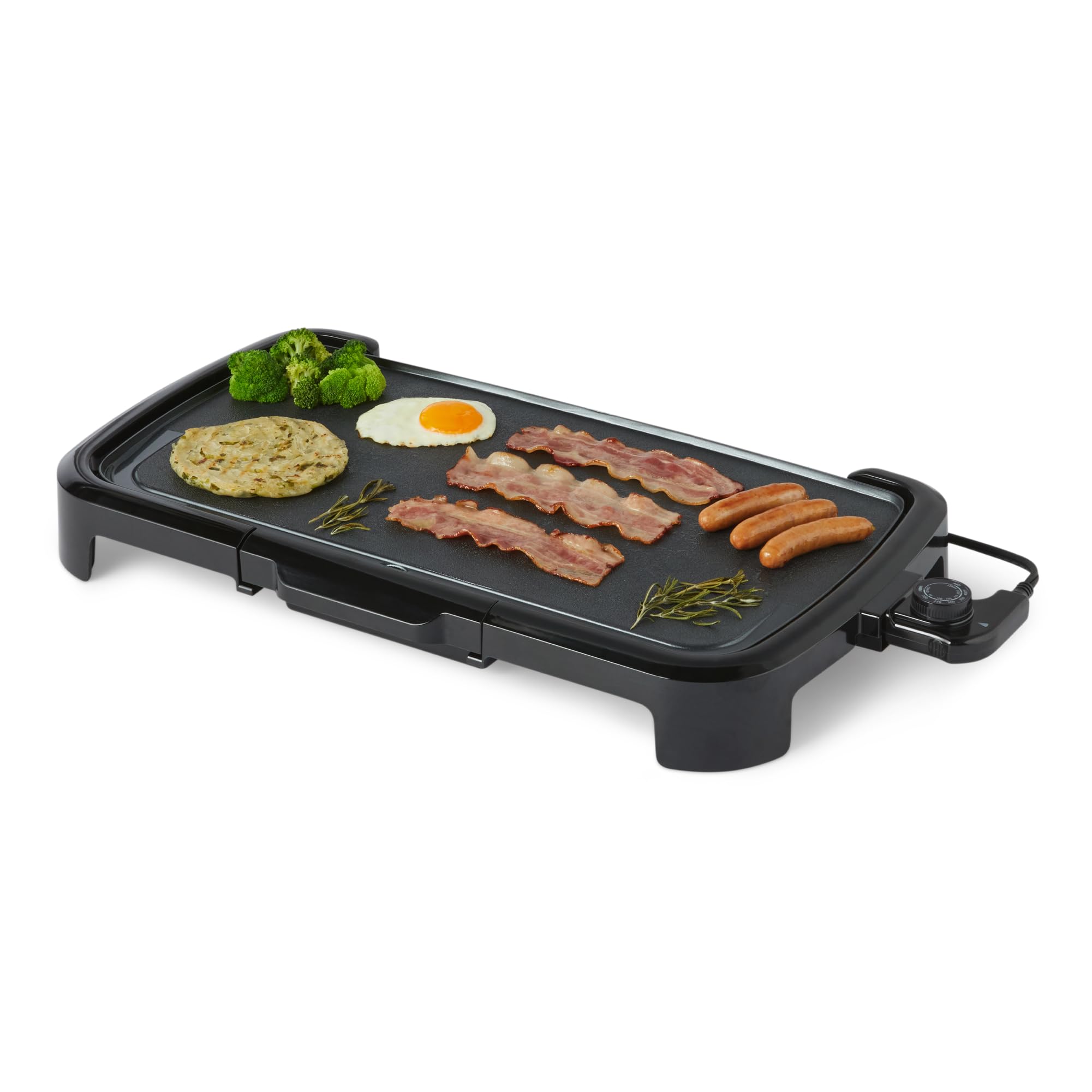 Amazon Basics Electric Griddle with Nonstick Ceramic Coating, Flat Grill for Pancake, 10 x 20 inches, Black