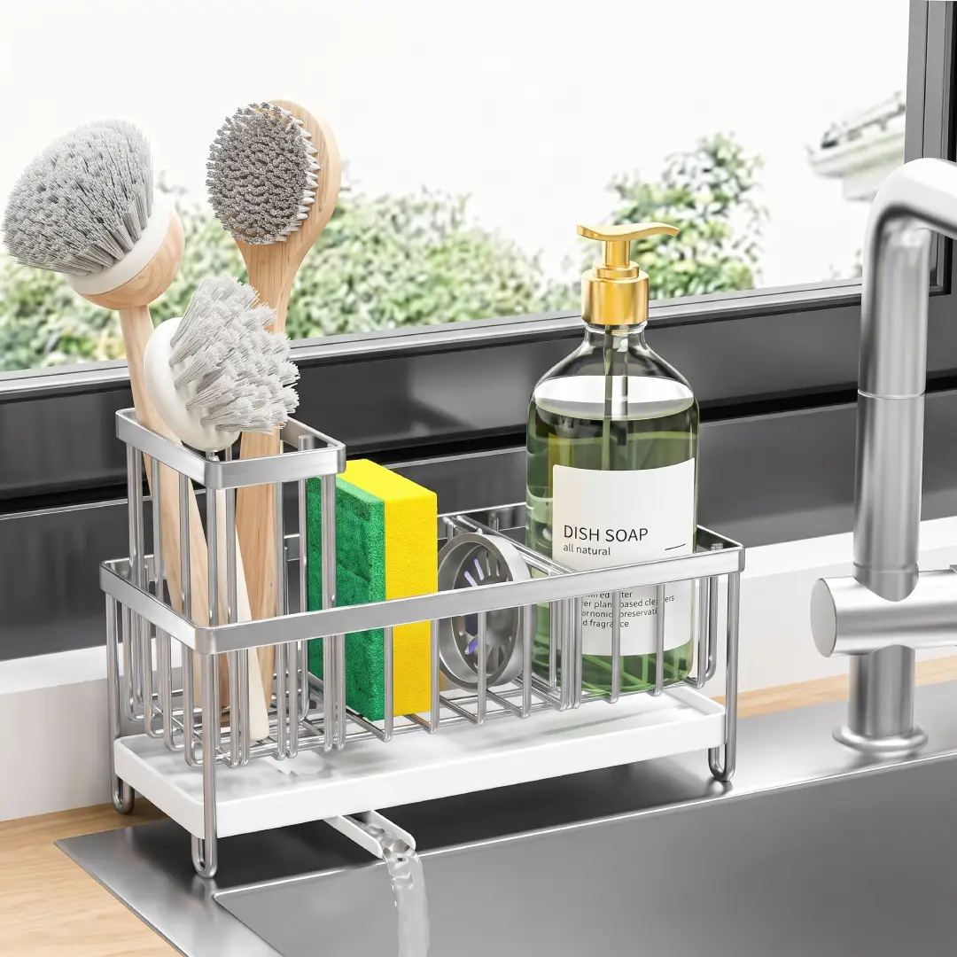 Cisily Sponge Holder for Kitchen Sink with Brush Holder
