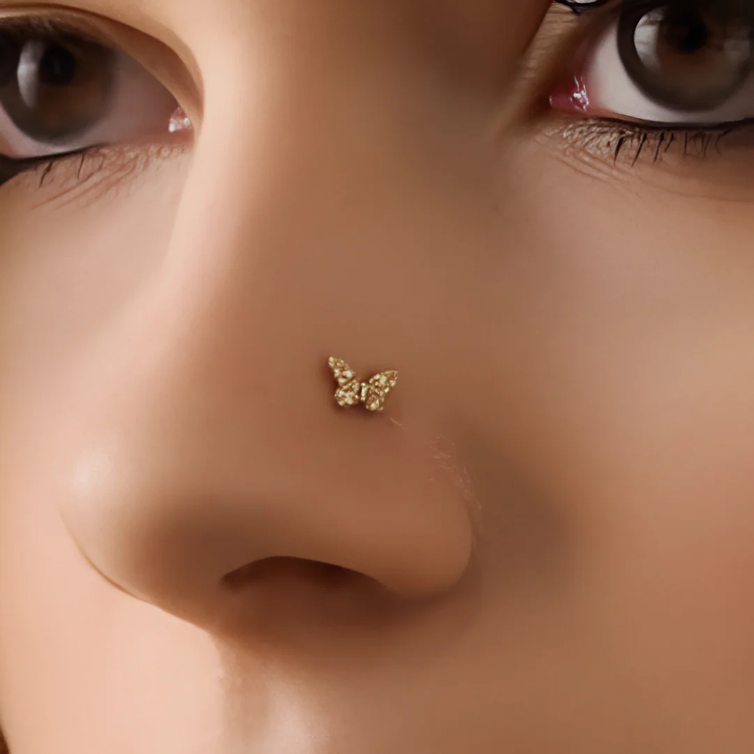 16G Threadless Nose Studs Butterfly Bee Flat Back Lip Rings image 3