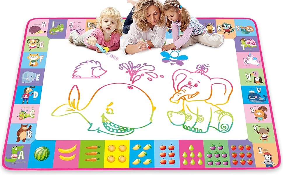 Water Doodle Mat - Kids Painting Writing Color Doodle Drawing Mat Toy Bring Magic Pens Educational Toys for Age 3 4 5 6 7 Year Old Girls Boys Age Toddler Gift