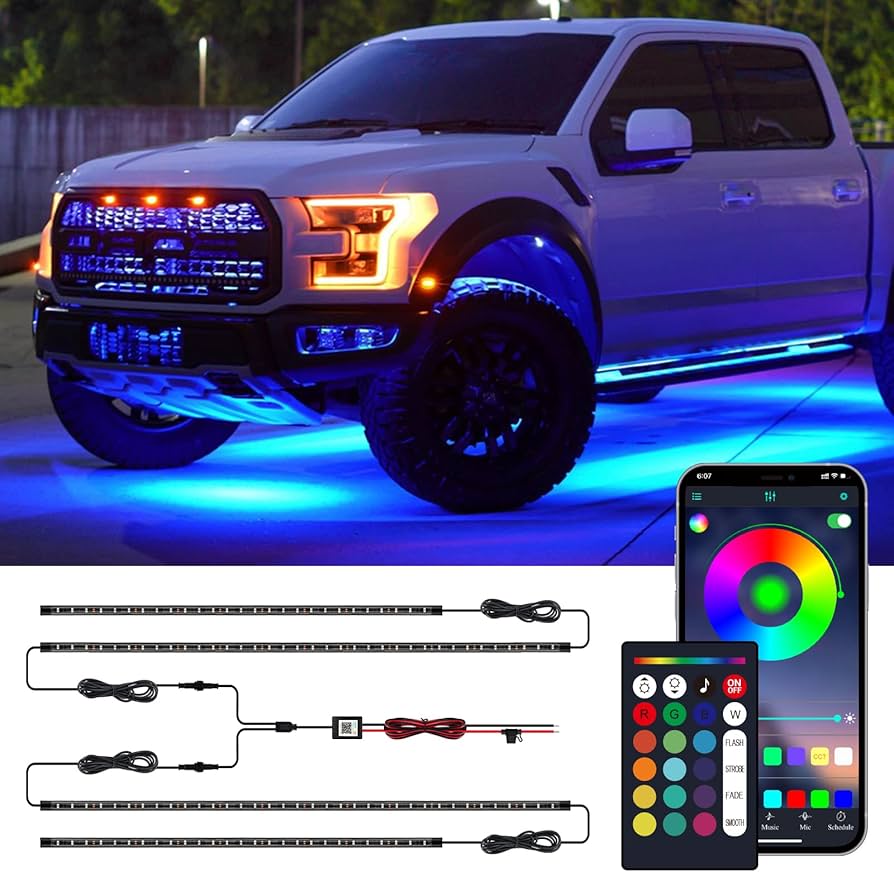 Underglow Kit for Car, Led Underglow Lights with App and Remote Control, 16 Million RGB Colors, 29 Preset Modes, Music & DIY Mode, Under Car Led Lights Exterior for SUVs, Trucks, DC 12V